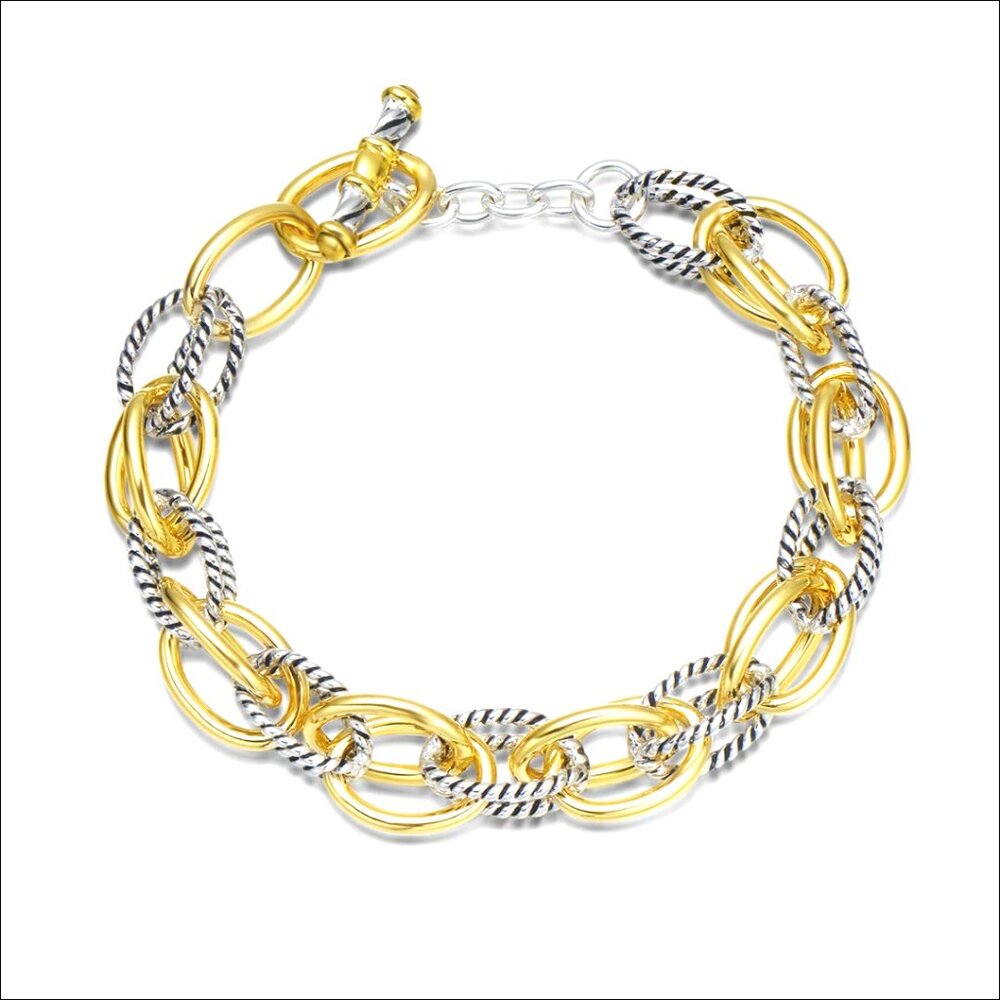 7.5" Twisted Cable Link Chain Bracelet Silver Gold Plated Toggle Clasp